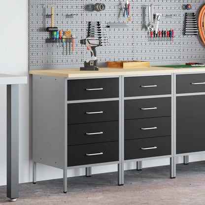Work Cabinet with Drawer 2 pcs Black and Grey 100 x 55 x 85 cm