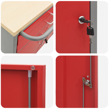 Work Cabinet with Drawer 2 pcs Red and Grey 100 x 55 x 85 cm