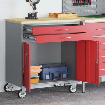 Work Cabinet with Drawer 2 pcs Red and Grey 100 x 55 x 85 cm