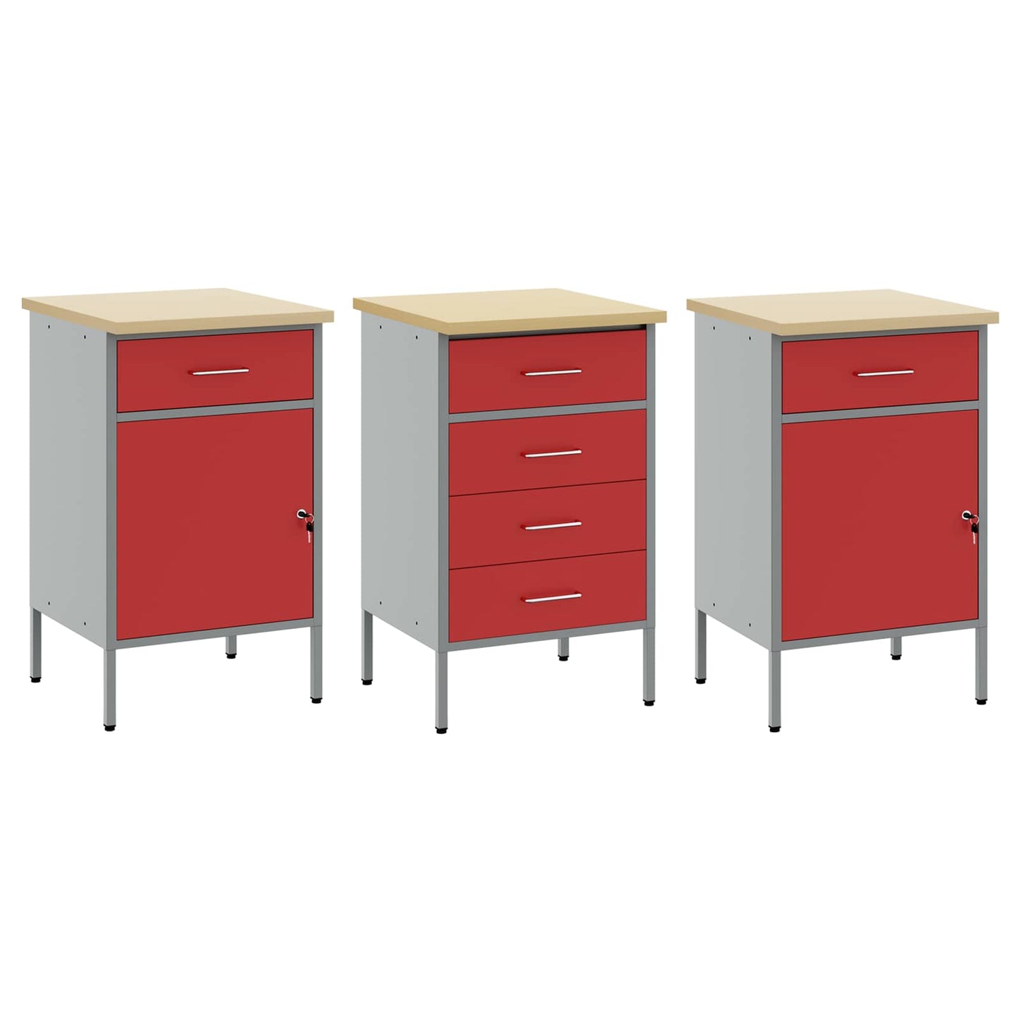 Work Cabinet with Drawer 2 pcs Red and Grey 100 x 55 x 85 cm