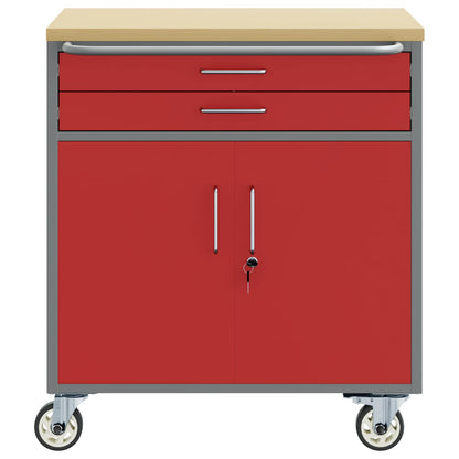 Work Cabinet with Drawer 2 pcs Red and Grey 100 x 55 x 85 cm