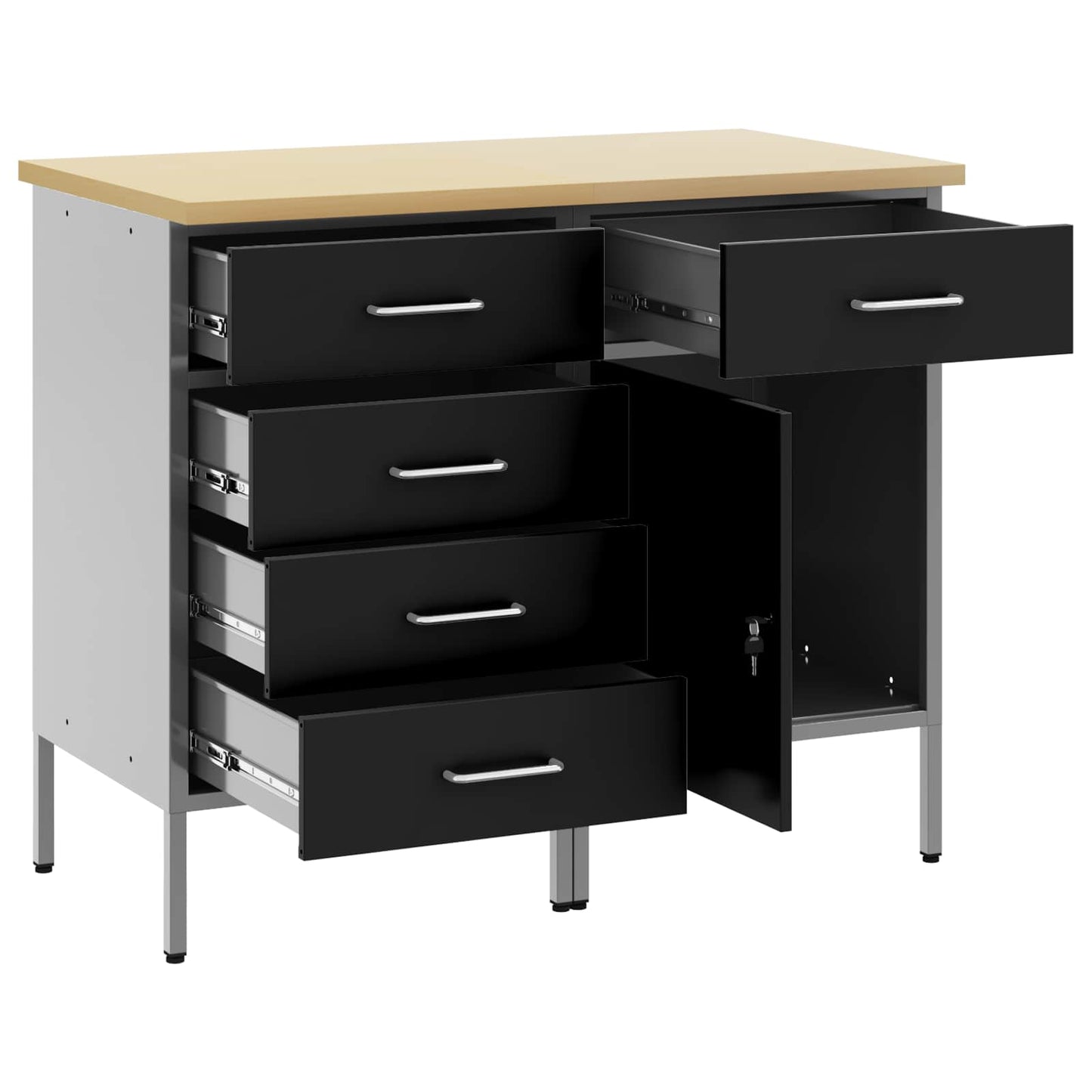 Work Cabinet with Drawer 2 pcs Black and Grey 100 x 55 x 85 cm