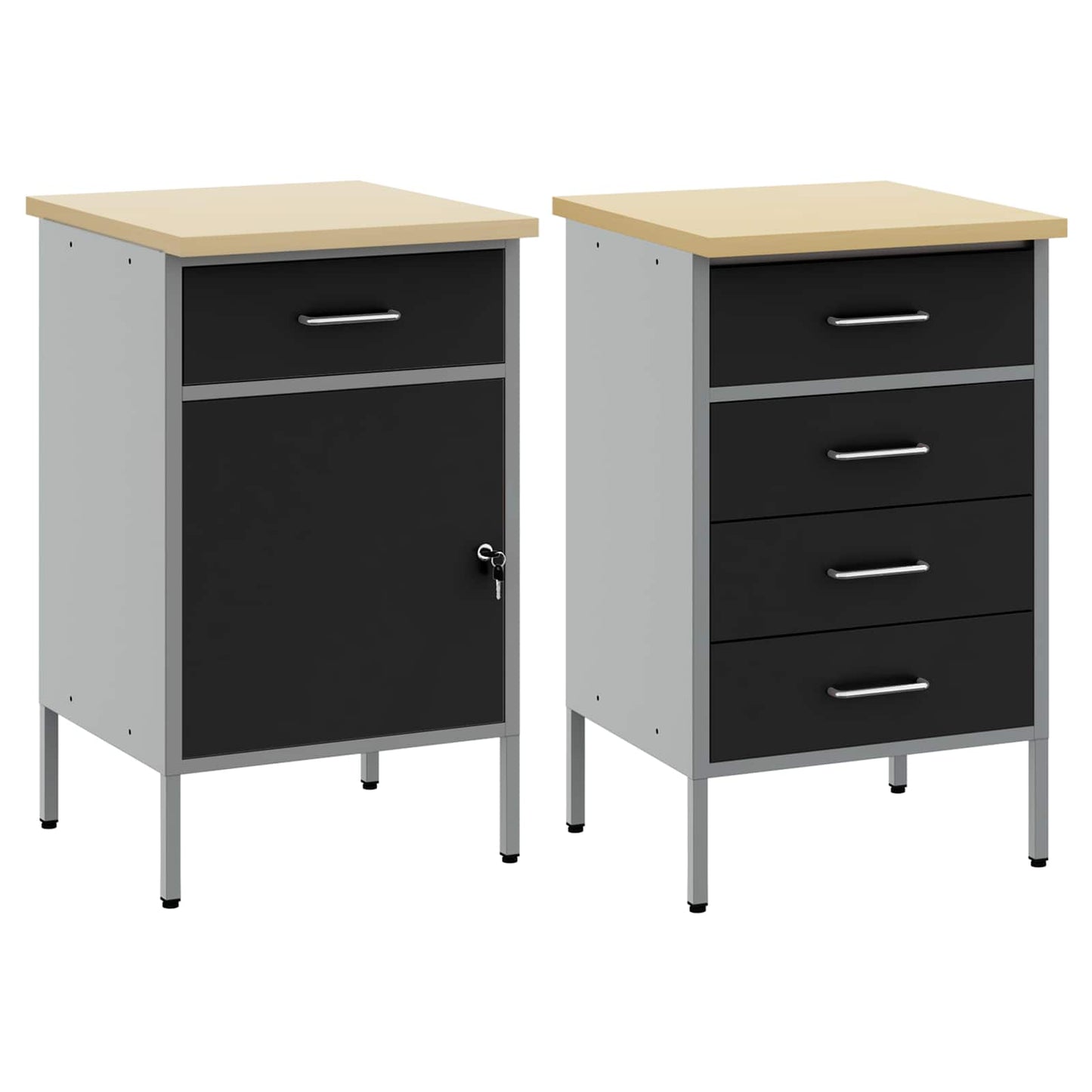Work Cabinet with Drawer 2 pcs Black and Grey 100 x 55 x 85 cm