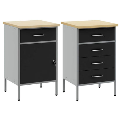 Work Cabinet with Drawer 2 pcs Black and Grey 100 x 55 x 85 cm