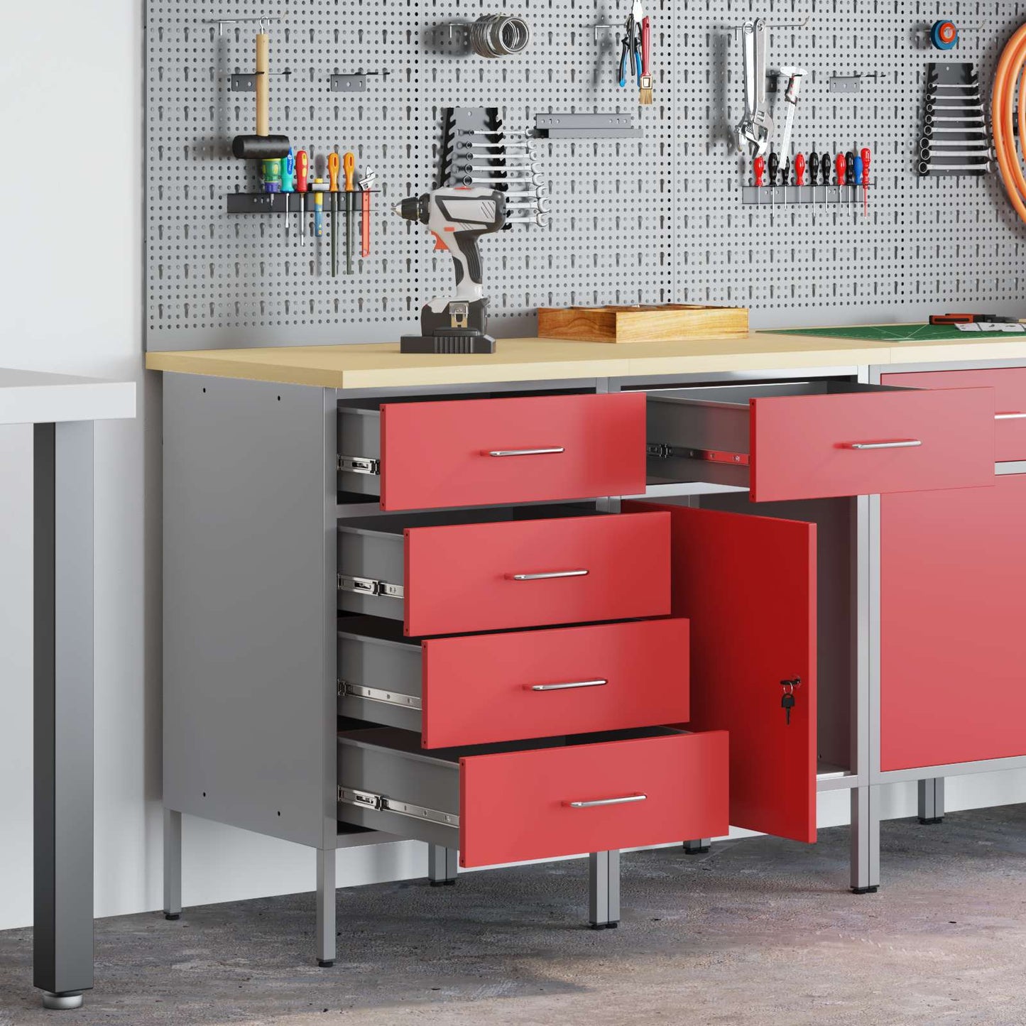 Work Cabinet with Drawer 2 pcs Red and Grey 75 x 45 x 85 cm