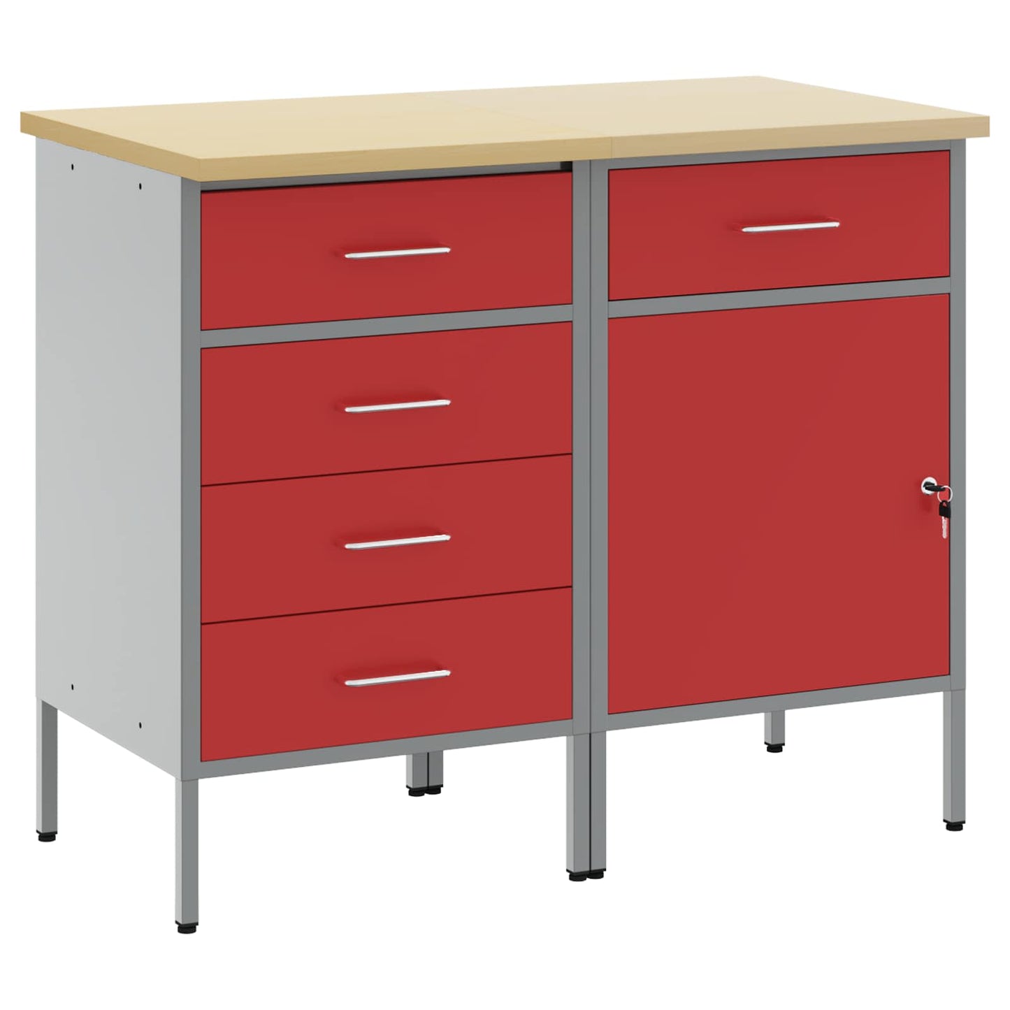 Work Cabinet with Drawer 2 pcs Red and Grey 75 x 45 x 85 cm