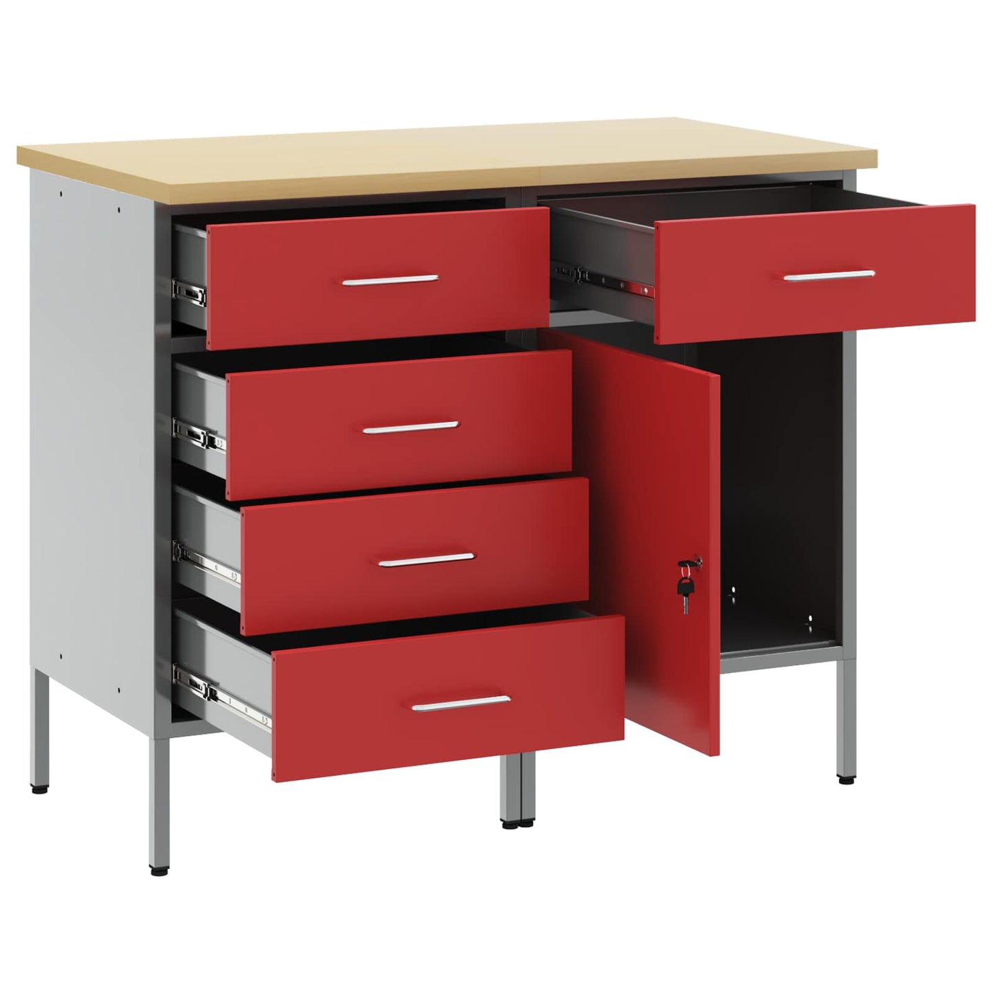 Work Cabinet with Drawer 2 pcs Red and Grey 75 x 45 x 85 cm
