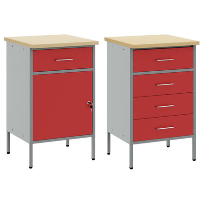 Work Cabinet with Drawer 2 pcs Red and Grey 75 x 45 x 85 cm
