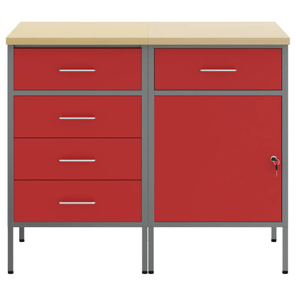 Work Cabinet with Drawer 2 pcs Red and Grey 75 x 45 x 85 cm