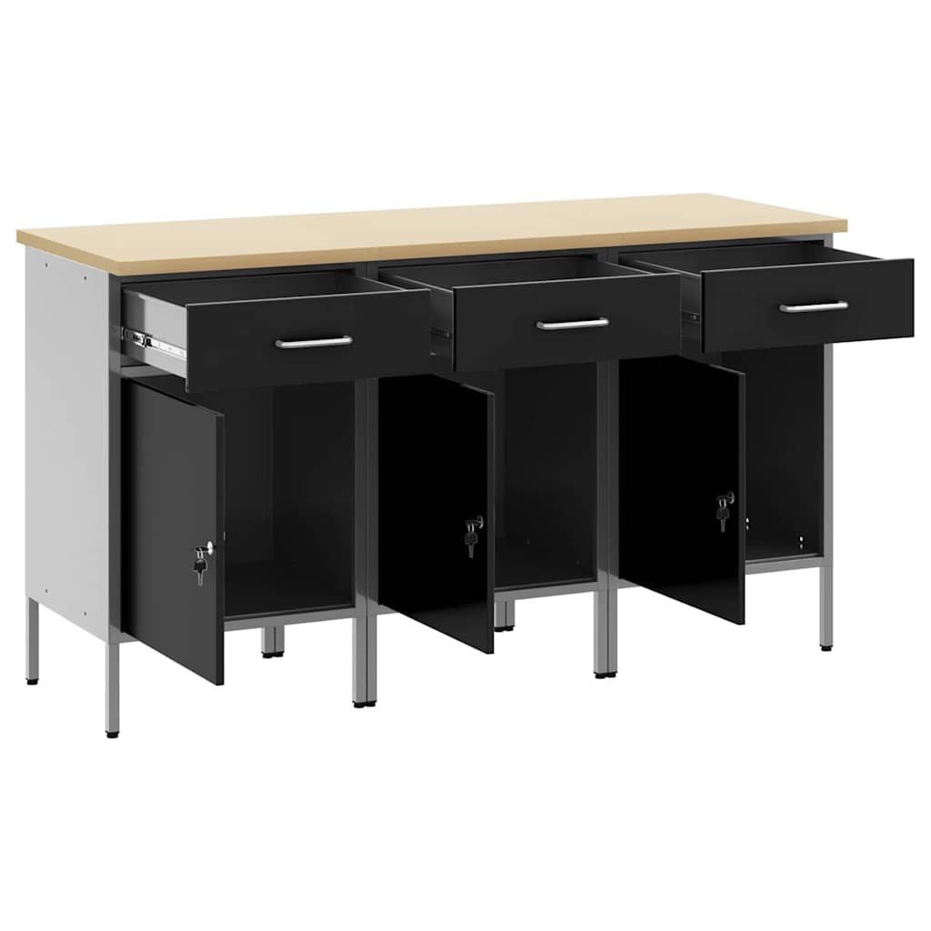 Work Cabinet with Drawer 3 pcs Black and Grey 150 x 55 x 85 cm