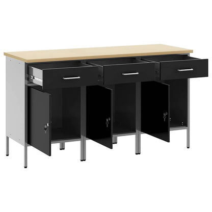 Work Cabinet with Drawer 3 pcs Black and Grey 150 x 55 x 85 cm