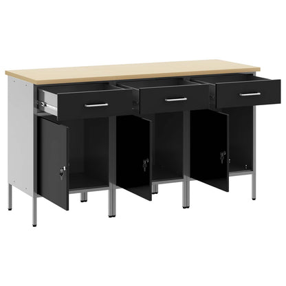 Work Cabinet with Drawer 3 pcs Black and Grey 150 x 55 x 85 cm