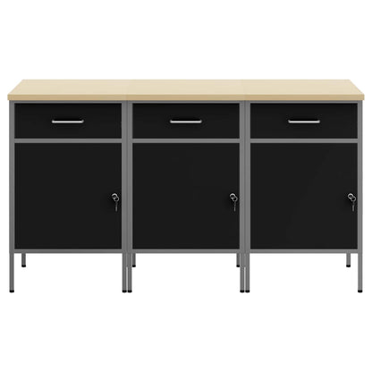 Work Cabinet with Drawer 3 pcs Black and Grey 150 x 55 x 85 cm