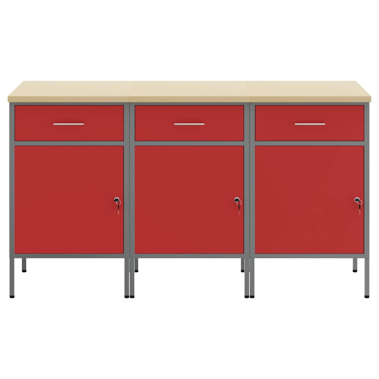 Work Cabinet with Drawer 3 pcs Red and Grey 150 x 55 x 85 cm