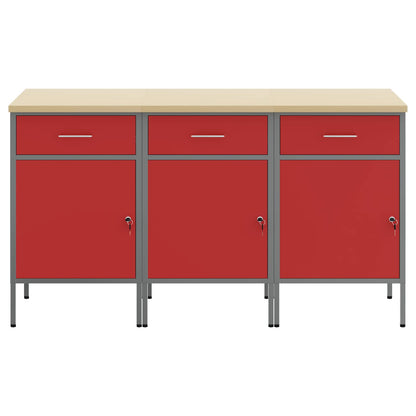 Work Cabinet with Drawer 3 pcs Red and Grey 150 x 55 x 85 cm