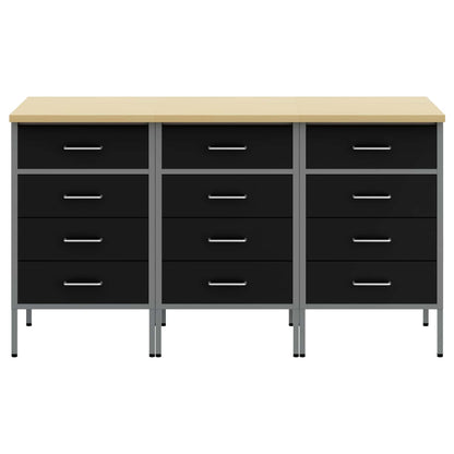 Work Cabinet with Drawer 3 pcs Black and Grey 150 x 55 x 85 cm