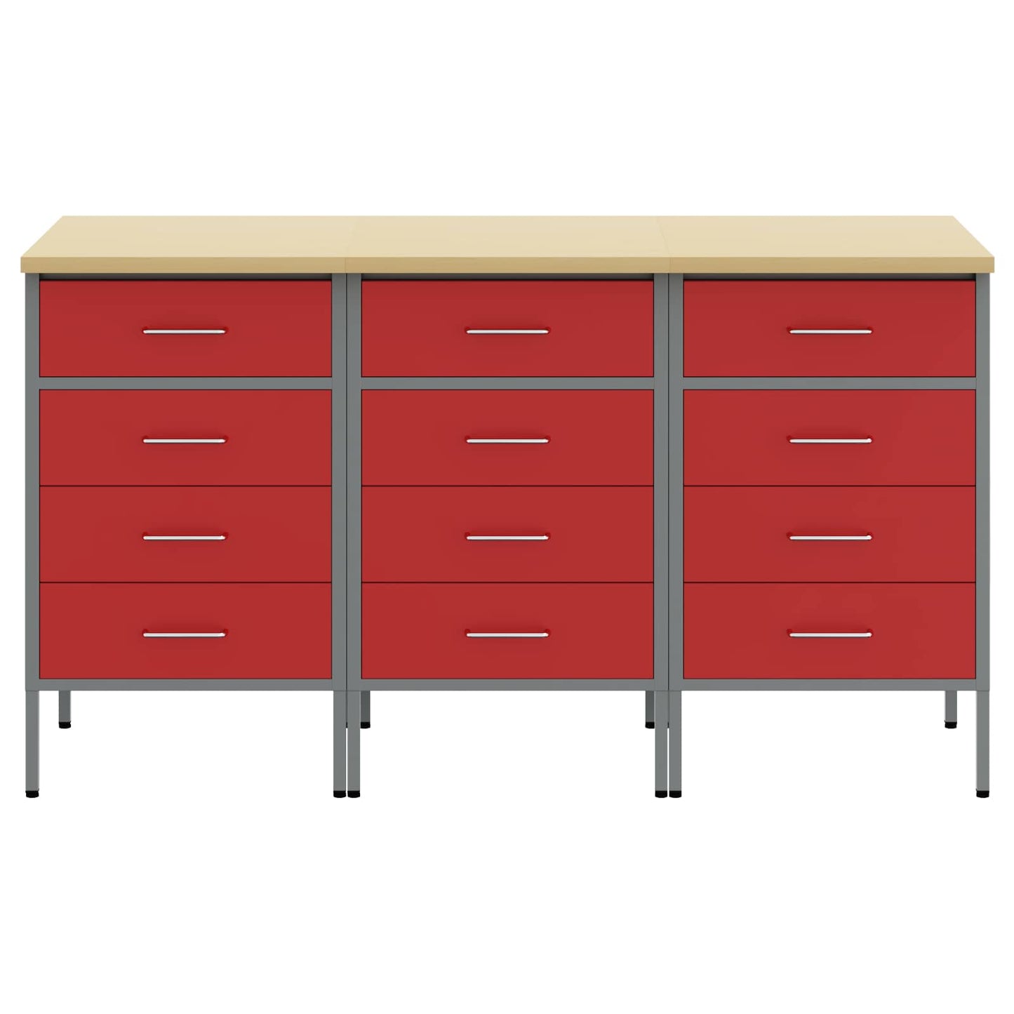 Work Cabinet with Drawer 3 pcs Red and Grey 150 x 55 x 85 cm