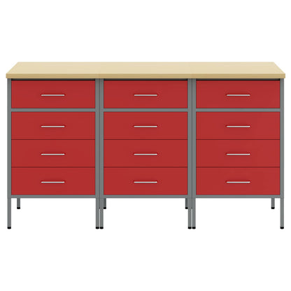 Work Cabinet with Drawer 3 pcs Red and Grey 150 x 55 x 85 cm