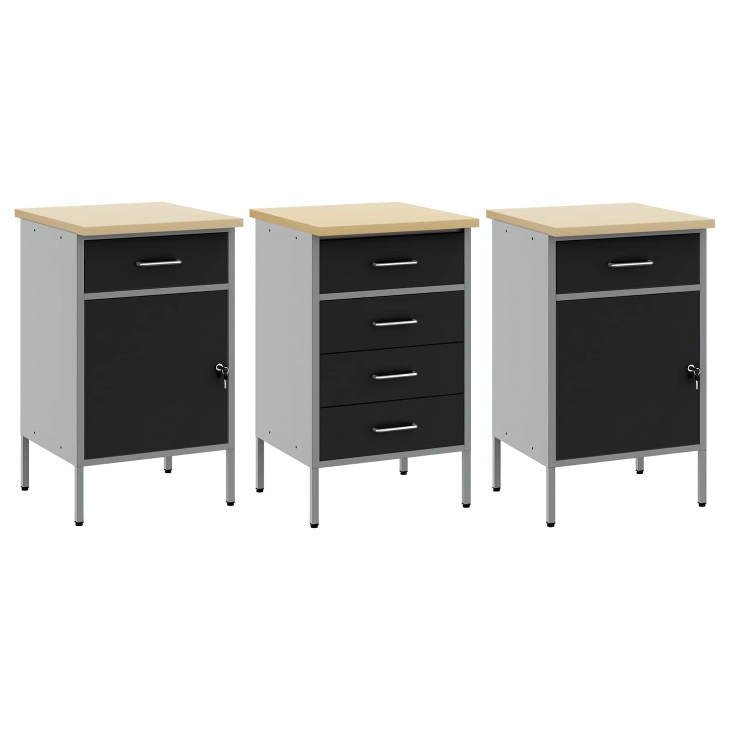 Work Cabinet with Drawer 3 pcs Black and Grey 75 x 45 x 85 cm
