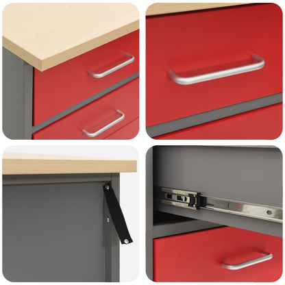 Work Cabinet with Drawer 3 pcs Red and Grey 150 x 55 x 85 cm