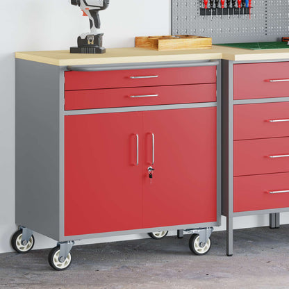 Work Cabinet with Drawer 3 pcs Red and Grey 150 x 55 x 85 cm
