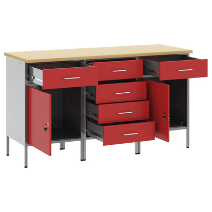 Work Cabinet with Drawer 3 pcs Red and Grey 150 x 55 x 85 cm