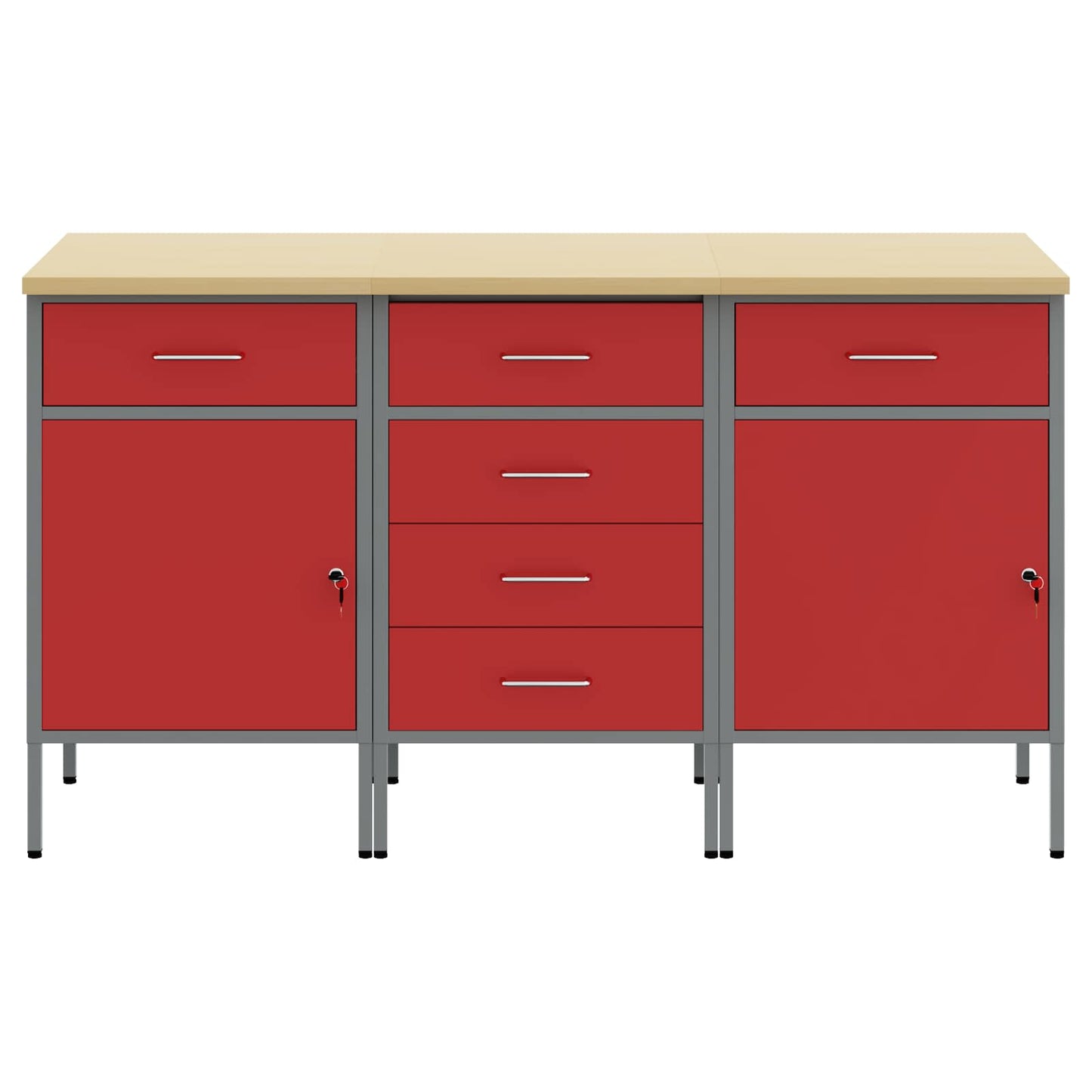 Work Cabinet with Drawer 3 pcs Red and Grey 150 x 55 x 85 cm