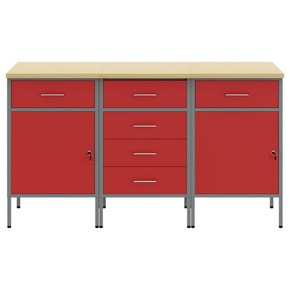 Work Cabinet with Drawer 3 pcs Red and Grey 150 x 55 x 85 cm