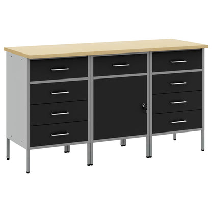 Work Cabinet with Drawer 3 pcs Black and Grey 150 x 55 x 85 cm