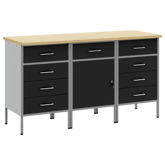 Work Cabinet with Drawer 3 pcs Black and Grey 150 x 55 x 85 cm