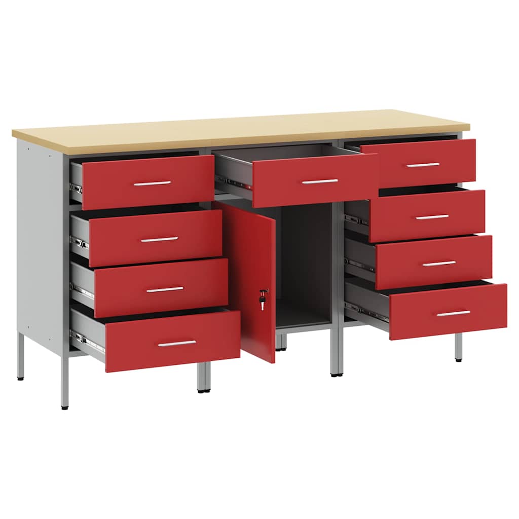 Work Cabinet with Drawer 3 pcs Red and Grey 150 x 55 x 85 cm