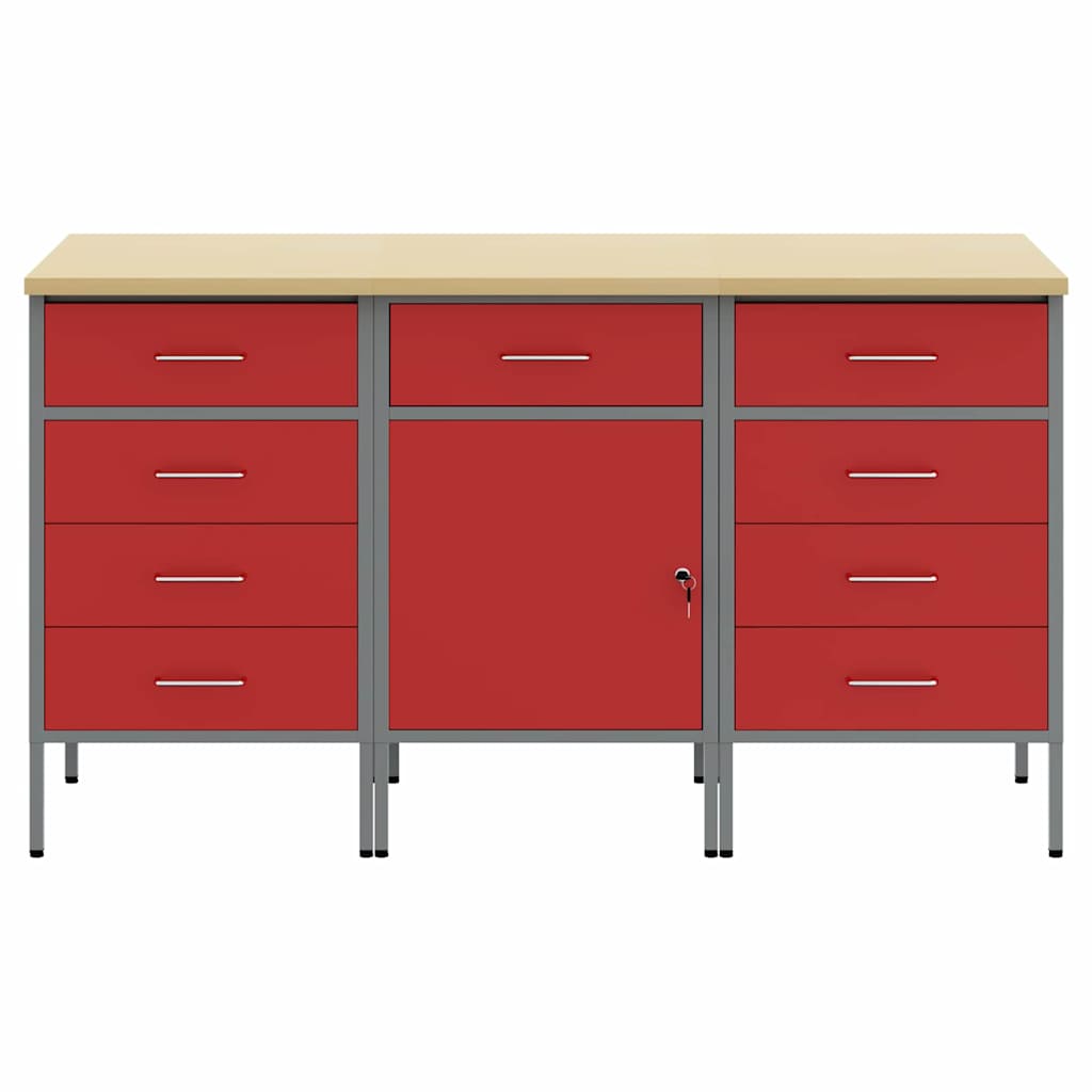 Work Cabinet with Drawer 3 pcs Red and Grey 150 x 55 x 85 cm