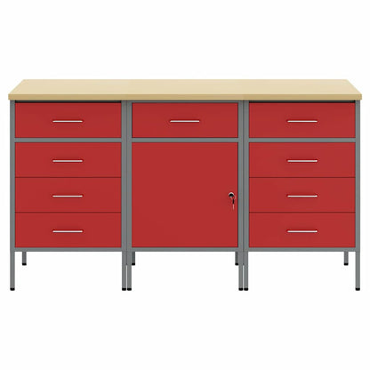 Work Cabinet with Drawer 3 pcs Red and Grey 150 x 55 x 85 cm