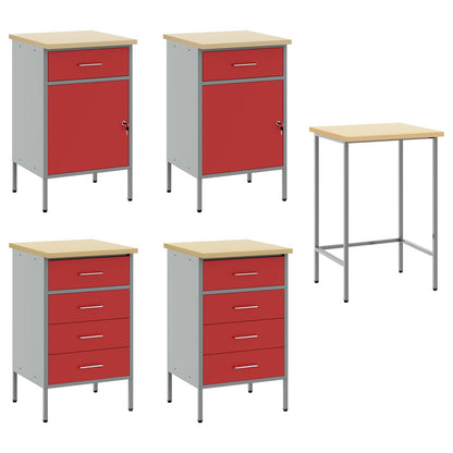 Work Cabinet with Drawer 3 pcs Red Engineered Wood and Steel