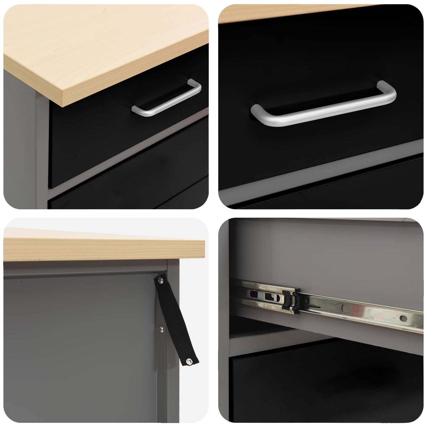 Work Cabinet with Drawer 3 pcs Black Engineered Wood and Steel