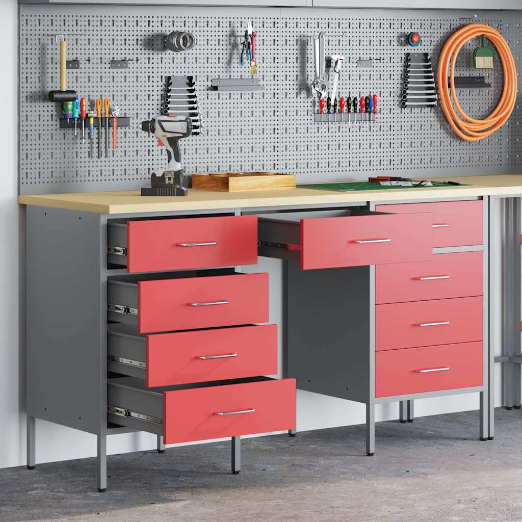 Work Cabinet with Drawer 3 pcs Red 150 x 55 x 85 cm