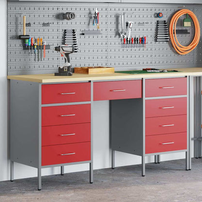 Work Cabinet with Drawer 3 pcs Red 150 x 55 x 85 cm