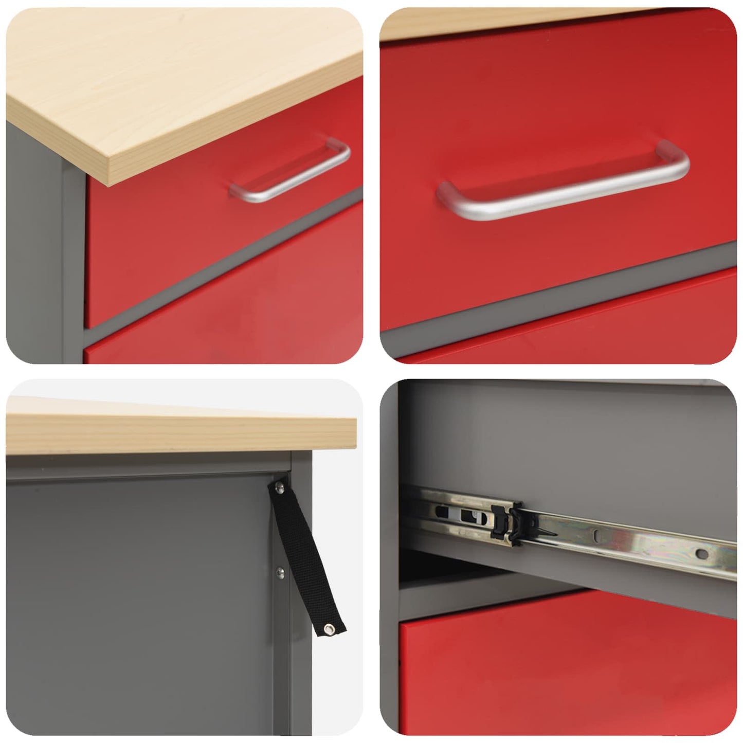 Work Cabinet with Drawer 3 pcs Red Engineered Wood and Steel