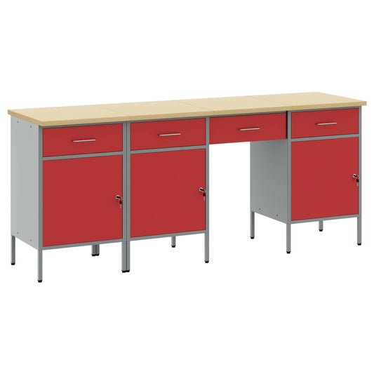 Work Cabinet with Drawer 4 pcs Red Engineered Wood and Steel