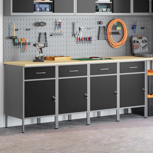 Work Cabinet with Drawer 4 pcs Black and Grey 200 x 55 x 85 cm