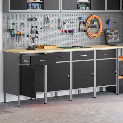Work Cabinet with Drawer 4 pcs Black and Grey 200 x 55 x 85 cm