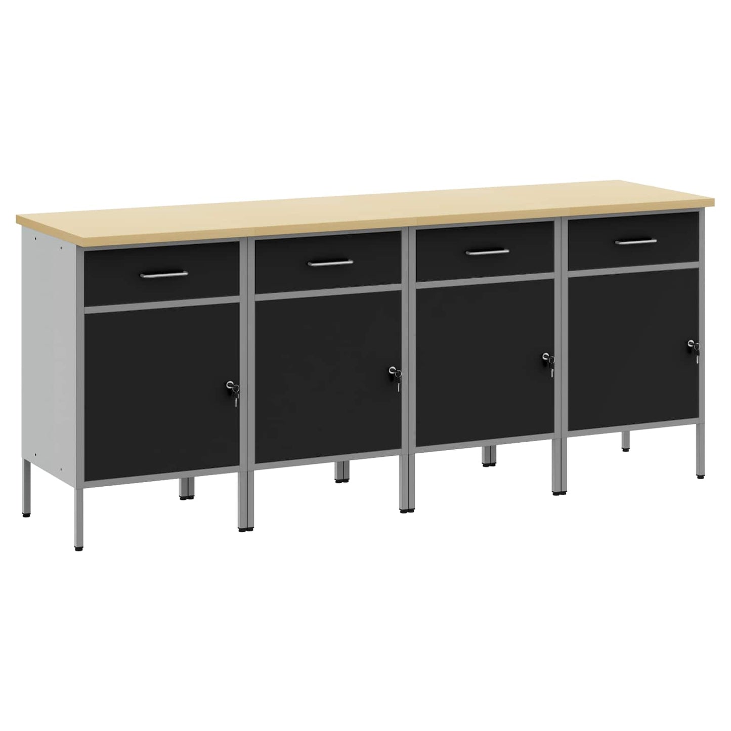 Work Cabinet with Drawer 4 pcs Black and Grey 200 x 55 x 85 cm