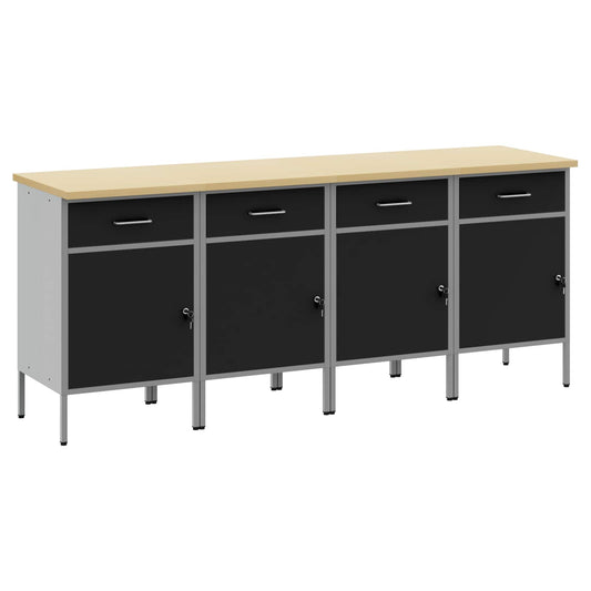 Work Cabinet with Drawer 4 pcs Black and Grey 200 x 55 x 85 cm