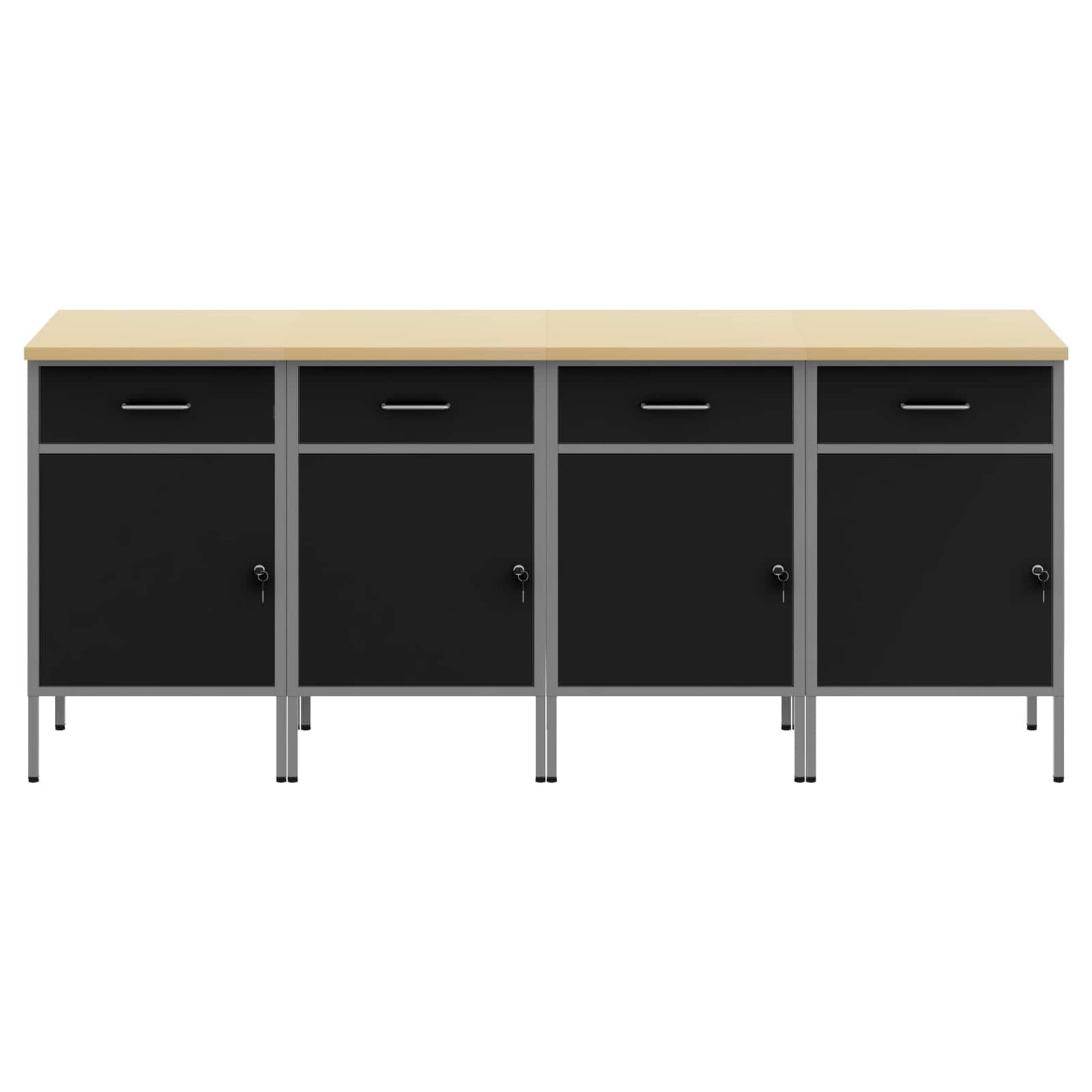Work Cabinet with Drawer 4 pcs Black and Grey 200 x 55 x 85 cm