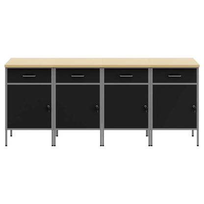Work Cabinet with Drawer 4 pcs Black and Grey 200 x 55 x 85 cm
