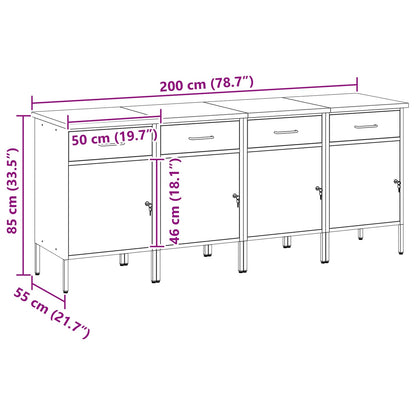 Work Cabinet with Drawer 4 pcs Black and Grey 200 x 55 x 85 cm