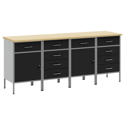 Work Cabinet with Drawer 4 pcs Black and Grey 200 x 55 x 85 cm