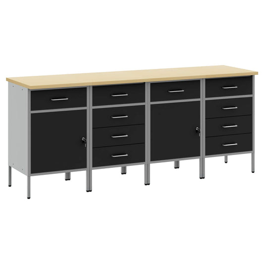 Work Cabinet with Drawer 4 pcs Black and Grey 200 x 55 x 85 cm