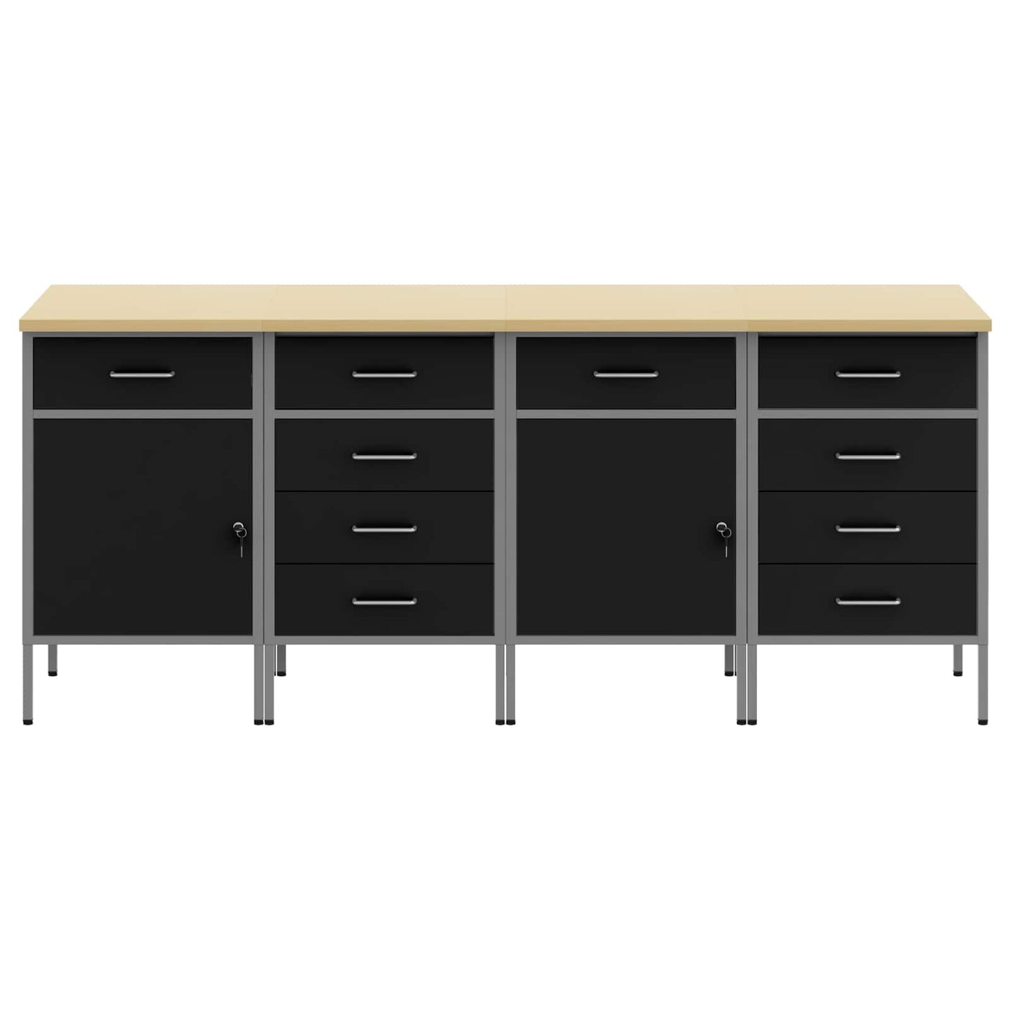 Work Cabinet with Drawer 4 pcs Black and Grey 200 x 55 x 85 cm