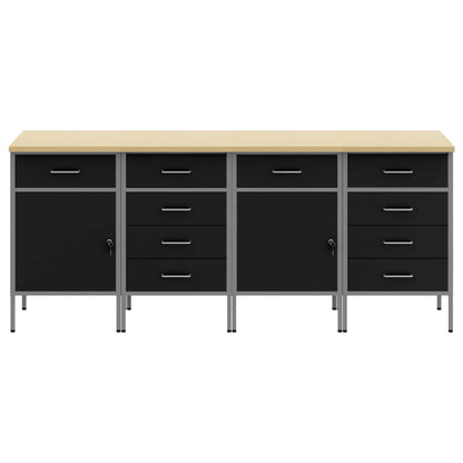 Work Cabinet with Drawer 4 pcs Black and Grey 200 x 55 x 85 cm